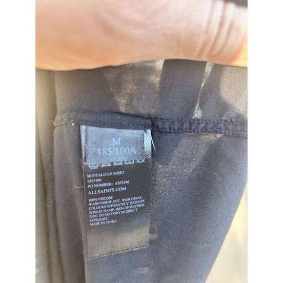 All Saints Shirt Mens Medium Black Button Long Sleeve Soft Collared Shirt - Picture 4 of 4